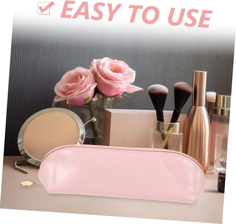 Rose Pink PU Leather Makeup Brush Bag Travel Cosmetic Organizer Portable Toiletry Pouch Easy to Clean - Image 3